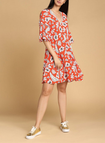Floral Print Peggy Dress Orange/White/Black