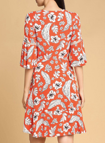 Floral Print Peggy Dress Orange/White/Black