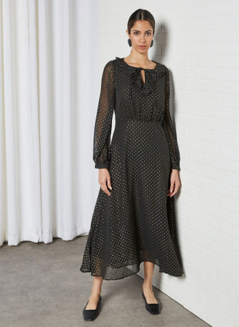 Textured Tie-Up Neck Dress Black