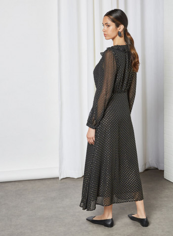Textured Tie-Up Neck Dress Black