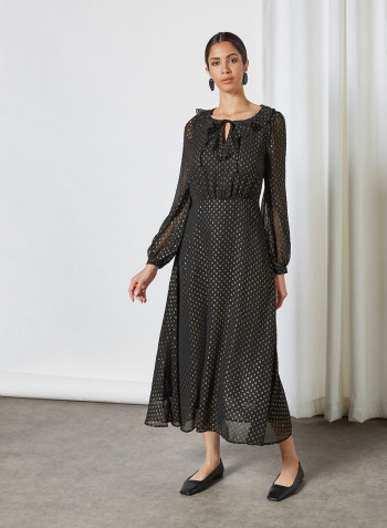 Textured Tie-Up Neck Dress Black