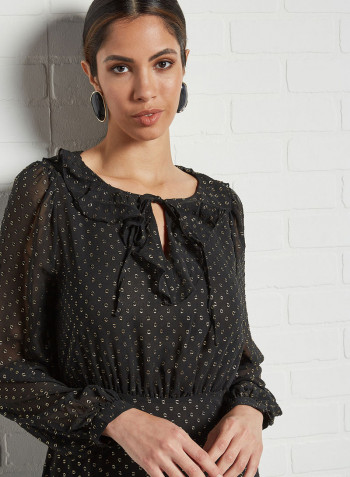 Textured Tie-Up Neck Dress Black