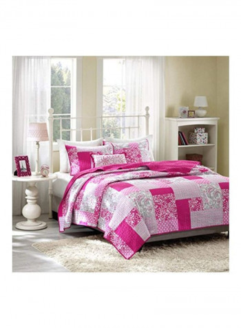 3-Piece Quilt Coverlet Set Polyester Pink/White Twin/Twin X-Large