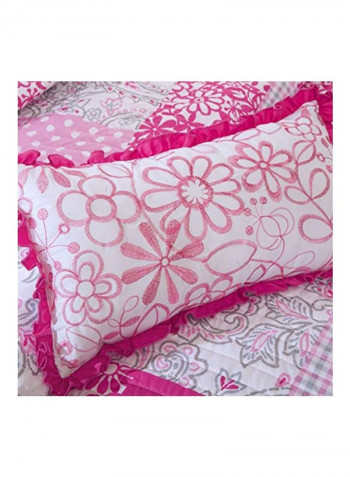 3-Piece Quilt Coverlet Set Polyester Pink/White Twin/Twin X-Large