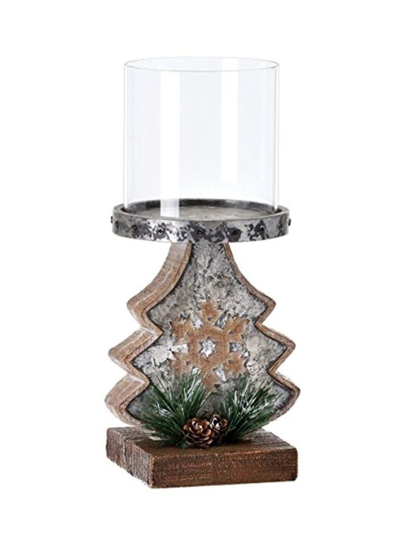 Snowflakes Candle Holder Clear/Brown/Green 10.5inch
