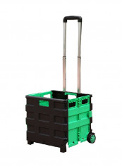 Two Wheeled Folding Shopping Bag Cart Green/Black 14 x 44 x 3.56centimeter