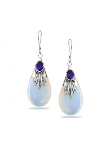 925 Sterling Silver Cubic Zirconia And Opalite Glass Studded Teardrop Earrings