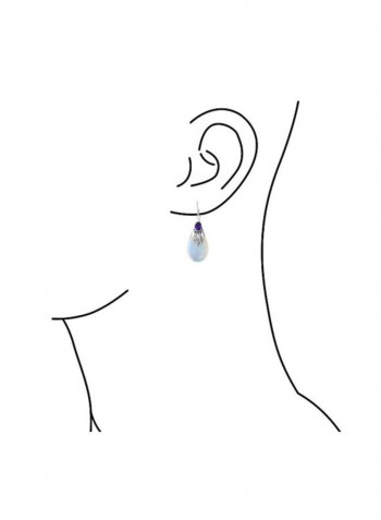 925 Sterling Silver Cubic Zirconia And Opalite Glass Studded Teardrop Earrings