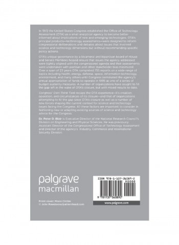 Congress's Own Think Tank: Learning From The Legacy Of The Office Of Technology Assessment Hardcover