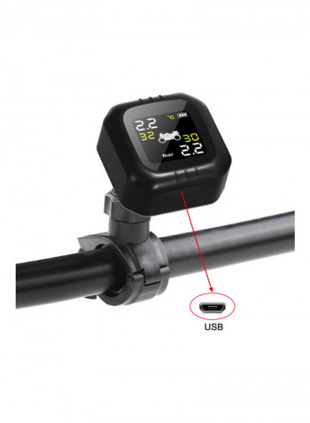 Motorcycle Tire Pressure Monitoring System with 2 External Sensor Waterproof Cordless