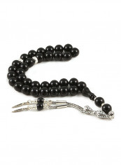 Onyx Prayer Beads with Sterling Silver Components