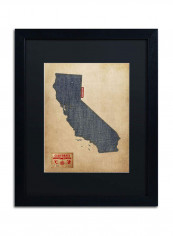California Map Denim Jeans Style Framed Wall Art Multicolour 16 x 20inch