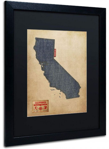 California Map Denim Jeans Style Framed Wall Art Multicolour 16 x 20inch