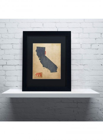 California Map Denim Jeans Style Framed Wall Art Multicolour 16 x 20inch