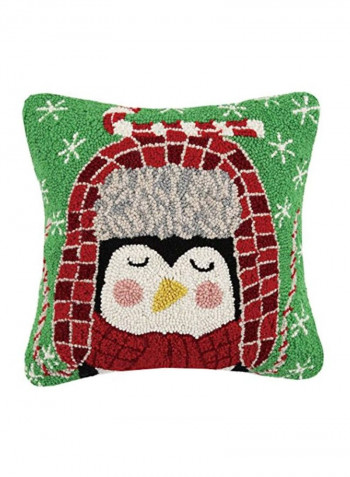 Printed Woollen Throw Pillow Green/Black/Red 16x16x8inch