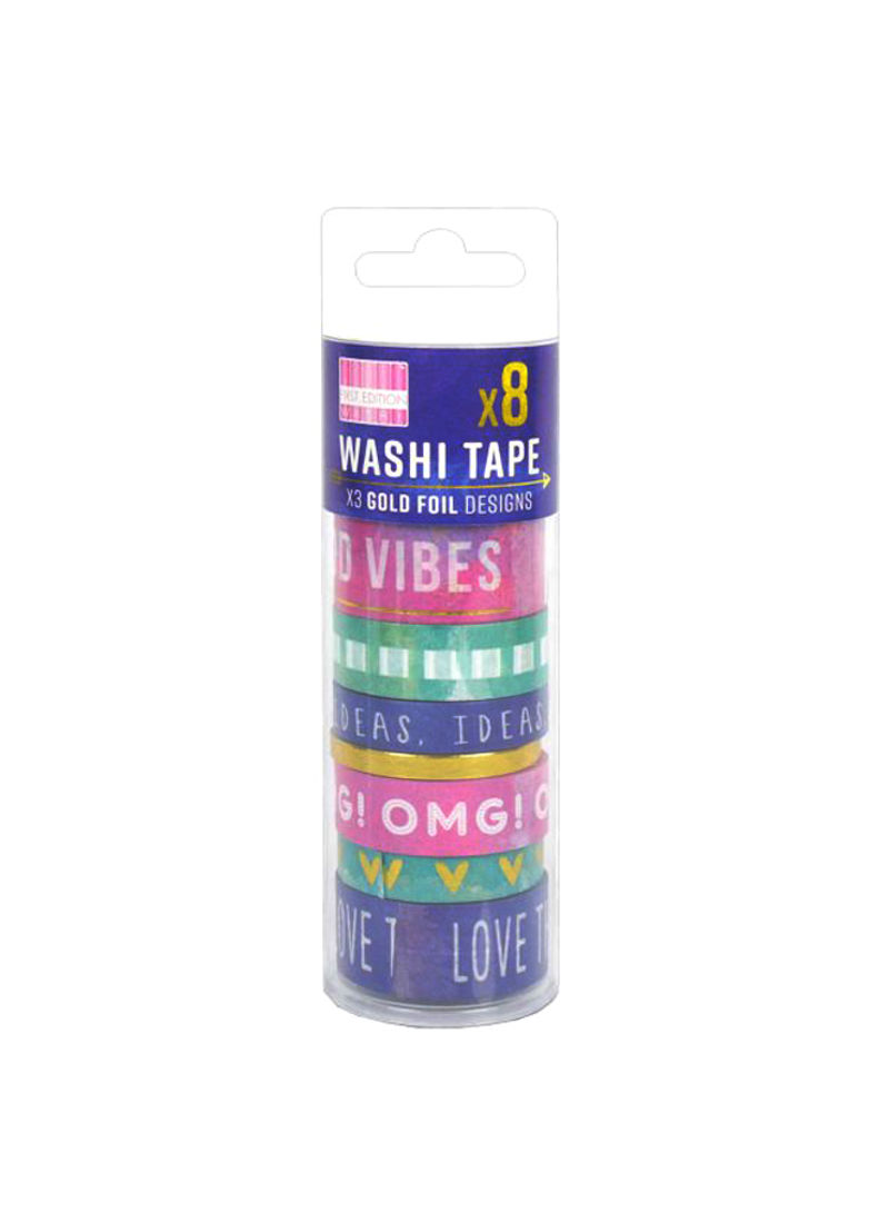 8-Piece Washi Tape Roll Set Pink/Green/Purple