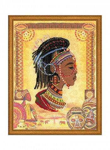 African Princess Counted Cross Stitch Kit With Pre-Printed Background Yellow/Brown/Red