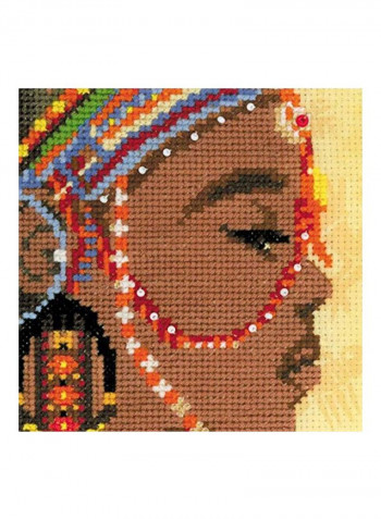 African Princess Counted Cross Stitch Kit With Pre-Printed Background Yellow/Brown/Red