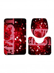 3-Piece Printed Bath Mat Set Red/Black/White One Size