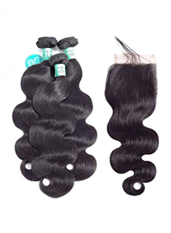 Pack Of 3 Wavy Hair Extension Set With Lace Closure Black