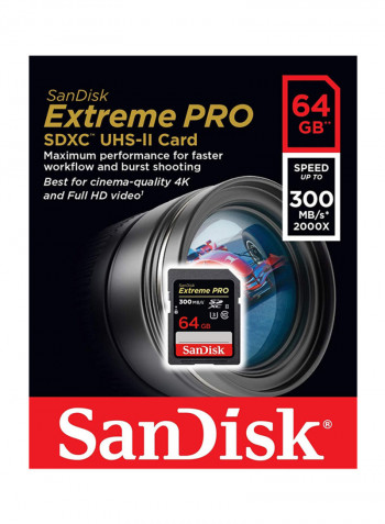 Extreme Pro SD 300 Mb/s,C10,UHS-II,U3 64GB Black