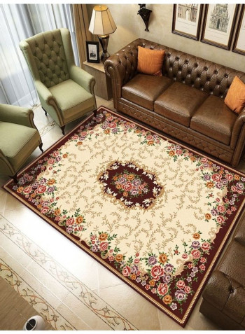 Floral Printed Floor Mat Yellow/Brown/Red 120x160cm