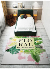 Leaves Printed Floor Mat Green/Pink/White 120x160cm