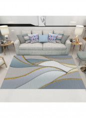 Geometric Pattern Printed Rug Grey/White/Gold 120x160cm