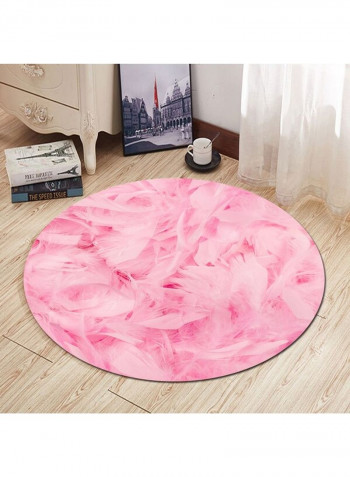 Feathers Pattern Durable Round Anti-Skidding Rug Multicolour Medium