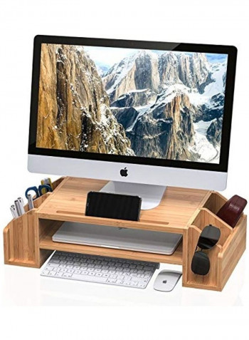 2-Tier Monitor Riser With Storage Organizer Brown