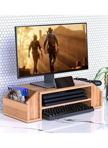 2-Tier Monitor Riser With Storage Organizer Brown