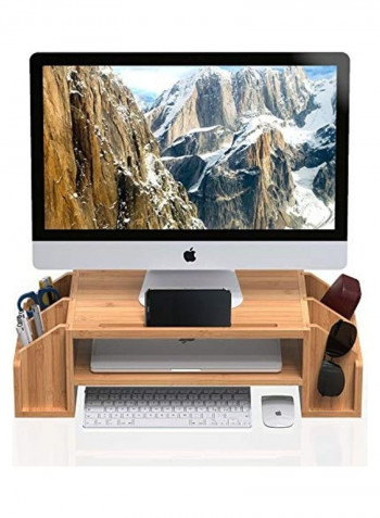 2-Tier Monitor Riser With Storage Organizer Brown