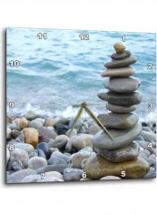 DPP 157790 3 Zen Stone Tower Shiny Round Ocean Sea Rocks Balance Wall Clock Multicolour 15x15inch