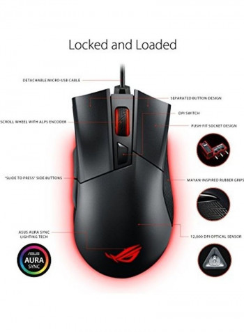 Rog Gladius Origin Wired Usb Optical Ergonomic Fps Gaming Mouse Featuring Aura Sync Rgb Optical, 50G Acceleration, 250 Ips Sensors And Swappable Omron Switches
