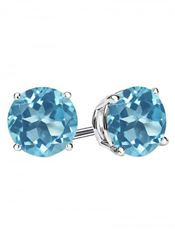 925 Sterling Silver Swiss Topaz Gemstone Stud Earrings