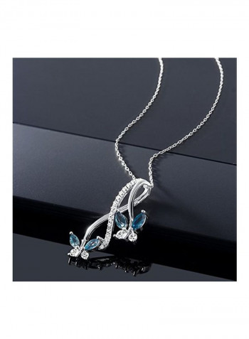 925 Sterling Silver Topaz And Cubic Zirconia Studded Butterfly Pendant Necklace