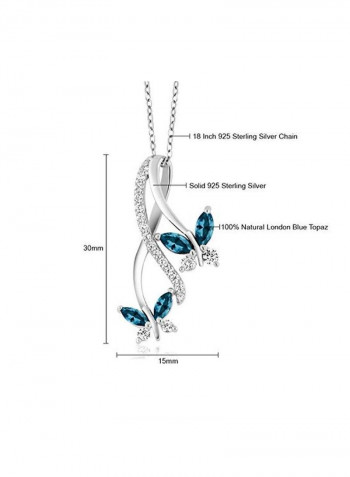 925 Sterling Silver Topaz And Cubic Zirconia Studded Butterfly Pendant Necklace