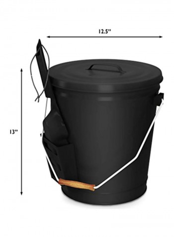 Ash Bucket With Lid And Shovel-Essential Tools  Black