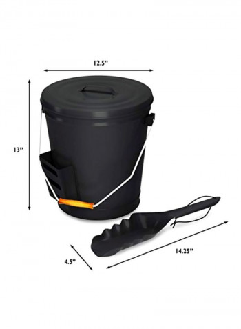 Ash Bucket With Lid And Shovel-Essential Tools  Black