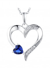 Rhodium Plated 925 Sterling Silver Cubic Zirconia And Sapphire Studded Pendant Necklace
