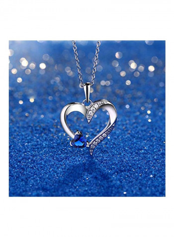 Rhodium Plated 925 Sterling Silver Cubic Zirconia And Sapphire Studded Pendant Necklace