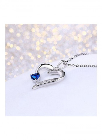 Rhodium Plated 925 Sterling Silver Cubic Zirconia And Sapphire Studded Pendant Necklace