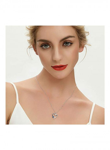 Rhodium Plated 925 Sterling Silver Cubic Zirconia And Sapphire Studded Pendant Necklace