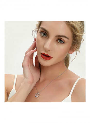Rhodium Plated 925 Sterling Silver Cubic Zirconia And Sapphire Studded Pendant Necklace