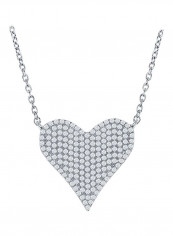 925 Sterling Silver Cubic Zirconia Studded Heart Pendant Necklace