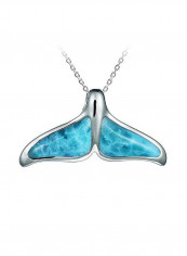 925 Sterling Silver Larimar Studded Pendant Necklace