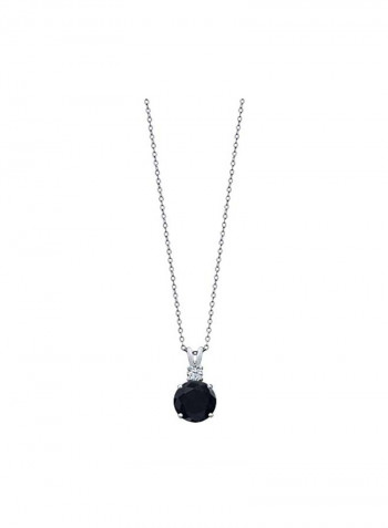925 Sterling Silver Onyx And Topaz Pendant Necklace
