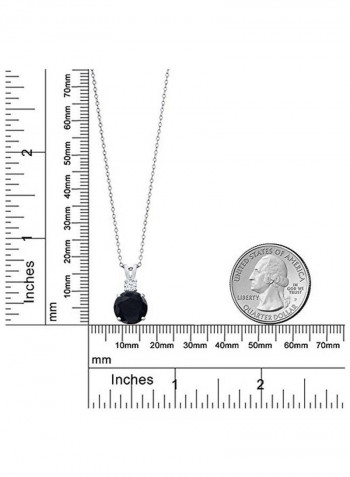 925 Sterling Silver Onyx And Topaz Pendant Necklace
