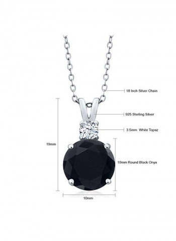 925 Sterling Silver Onyx And Topaz Pendant Necklace