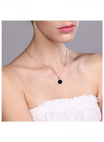 925 Sterling Silver Onyx And Topaz Pendant Necklace